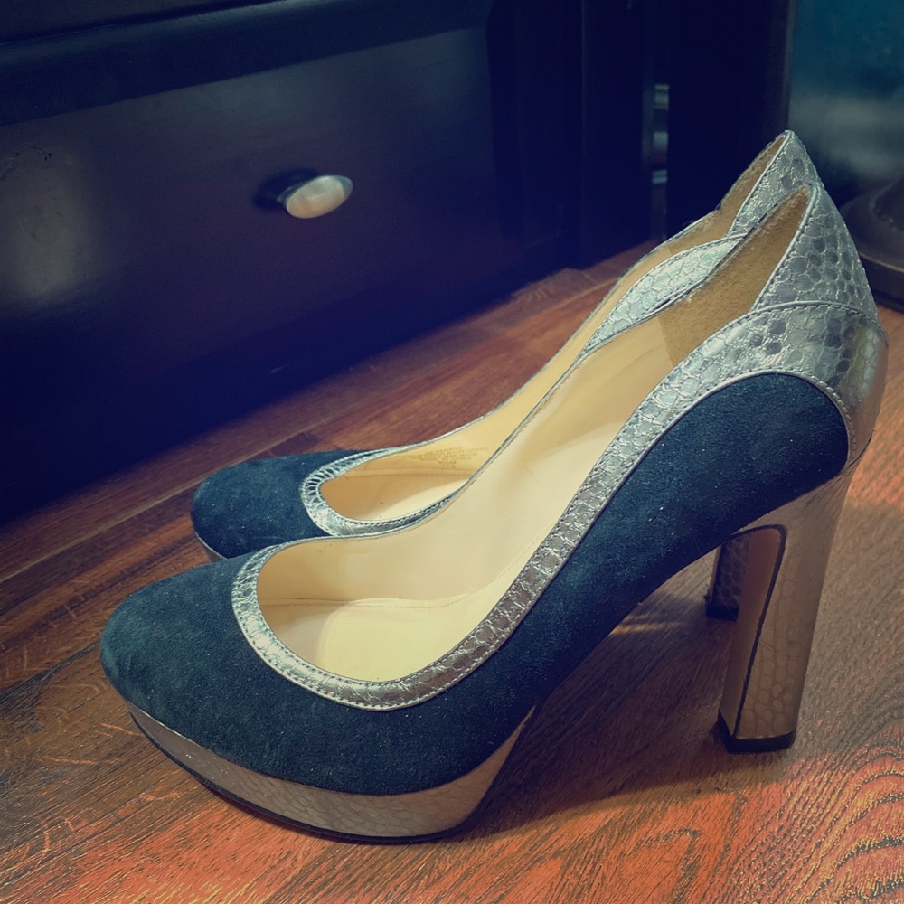 Metallic/Suede Platform Heels